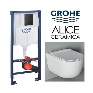 Rėmo Grohe su juodu mygtuku ir Alice Ceramica Unica komplektas Rėmo Grohe su juodu mygtuku ir Alice Ceramica Unica komplektas