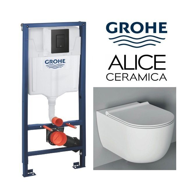 Rėmo Grohe su juodu mygtuku ir Alice Ceramica Unica komplektas Rėmo Grohe su juodu mygtuku ir Alice Ceramica Unica komplektas