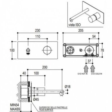Ritmonio Diametro35 Inox Concrete praustuvo maišytuvas iš sienos su potinkine dalimi Ritmonio Diametro35 Inox Concrete praustuvo maišytuvas iš sienos su potinkine dalimi