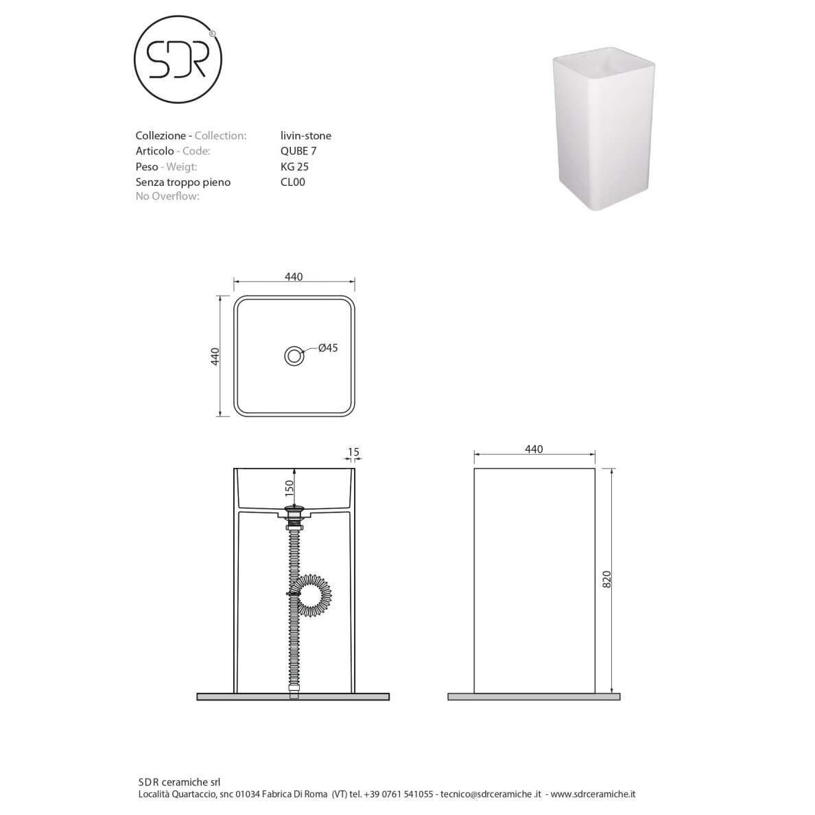 SDR laisvai pastatomas praustuvas Qube 7 4