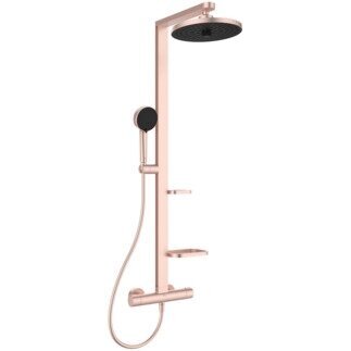 Sistema dušo Ideal Standard Alu+, termostatinis maišytuvas, 2 funkcijų lietaus galva 260, rankinis dušas 100, žarna, muilinė, lentynėlė, spalva - Rose