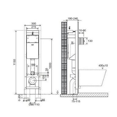 Siauras potinkinis klozeto rėmas Oli Quadra 30cm Siauras potinkinis klozeto rėmas Oli Quadra 30cm