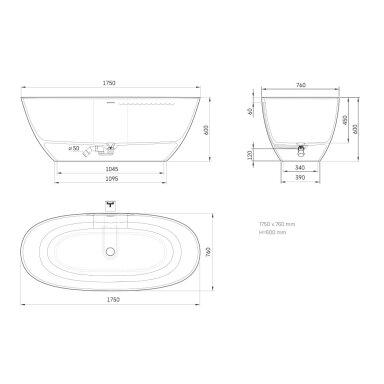 Silkstone akmens masės vonia PAA Perla 175x76 cm Silkstone akmens masės vonia PAA Perla 175x76 cm