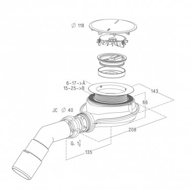 Sifonas dušo padėklui Turboflow TBXS R90 mm su magnetine užsklanda 1 Sifonas dušo padėklui Turboflow TBXS R90 mm su magnetine užsklanda 1