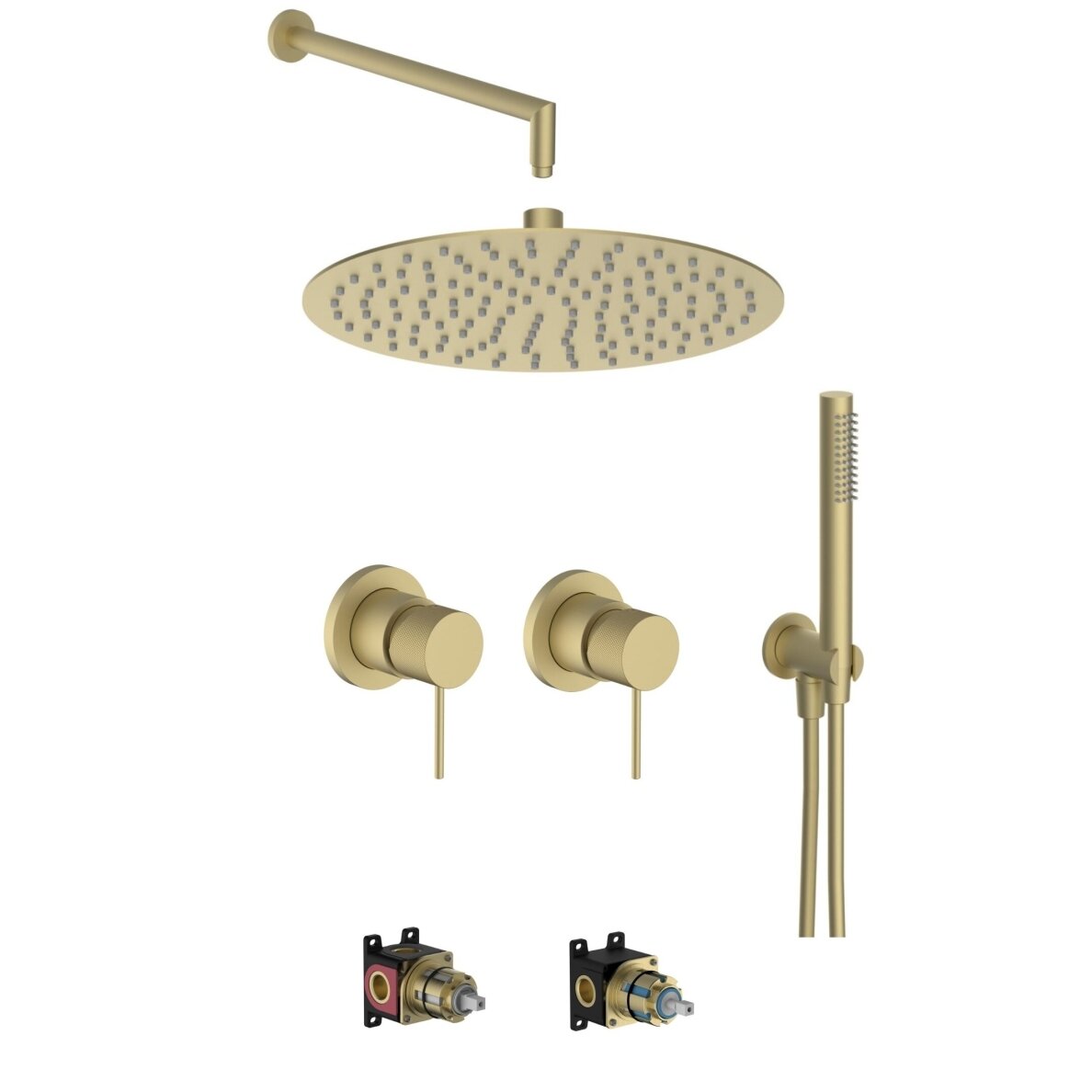 Soft Brass spalvos potinkinė dušo sistema Teorema LAB 3.0 su 30 cm skersmens dušo galva