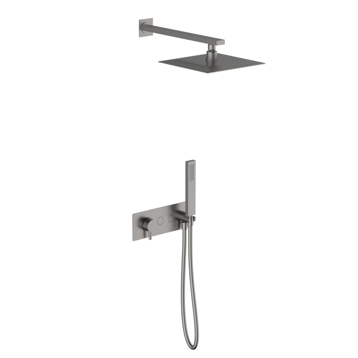 Brushed nickel spalvos potinkinė dušo sistema Teorema su kvadratine dušo galva 25 cm