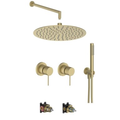 Soft Brass spalvos potinkinė dušo sistema Teorema LAB 3.0 su 30 cm skersmens dušo galva