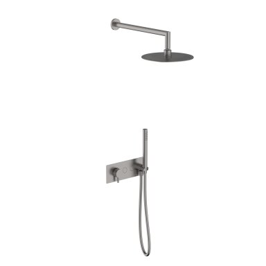 Brushed nickel spalvos potinkinė dušo sistema Teorema su apvalia dušo galva 25 cm Brushed nickel spalvos potinkinė dušo sistema Teorema su apvalia dušo galva 25 cm