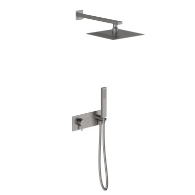 Brushed nickel spalvos potinkinė dušo sistema Teorema su kvadratine dušo galva 25 cm Brushed nickel spalvos potinkinė dušo sistema Teorema su kvadratine dušo galva 25 cm