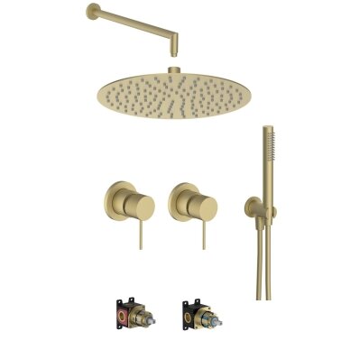 Soft Brass spalvos potinkinė dušo sistema Teorema LAB 3.0 su 30 cm skersmens dušo galva