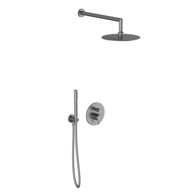 Brushed nickel spalvos potinkinė dušo sistema Teorema su apvalia dušo galva 25 cm Brushed nickel spalvos potinkinė dušo sistema Teorema su apvalia dušo galva 25 cm