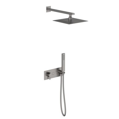 Brushed nickel spalvos potinkinė dušo sistema Teorema su kvadratine dušo galva 25 cm Brushed nickel spalvos potinkinė dušo sistema Teorema su kvadratine dušo galva 25 cm