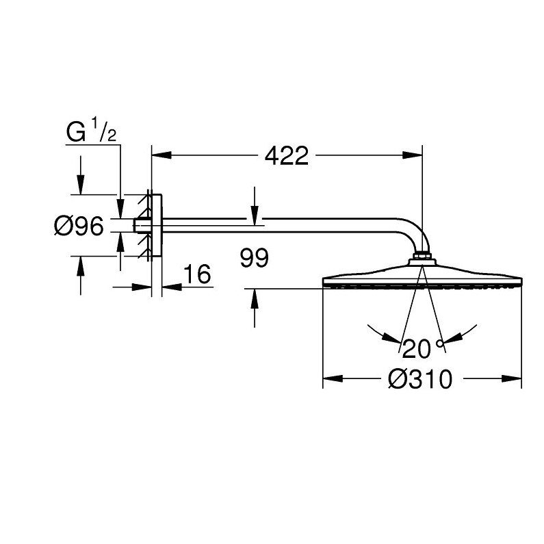 Potinkinė stacionari dušo galva su laikikliu Grohe RAINSHOWER MONO 310 2 Potinkinė stacionari dušo galva su laikikliu Grohe RAINSHOWER MONO 310 2