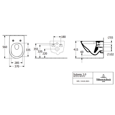 Villeroy & Boch Subway 3.0 pakabinamo unitazo komplektas, baltas matinis su C+ danga 7 Villeroy & Boch Subway 3.0 pakabinamo unitazo komplektas, baltas matinis su C+ danga 7