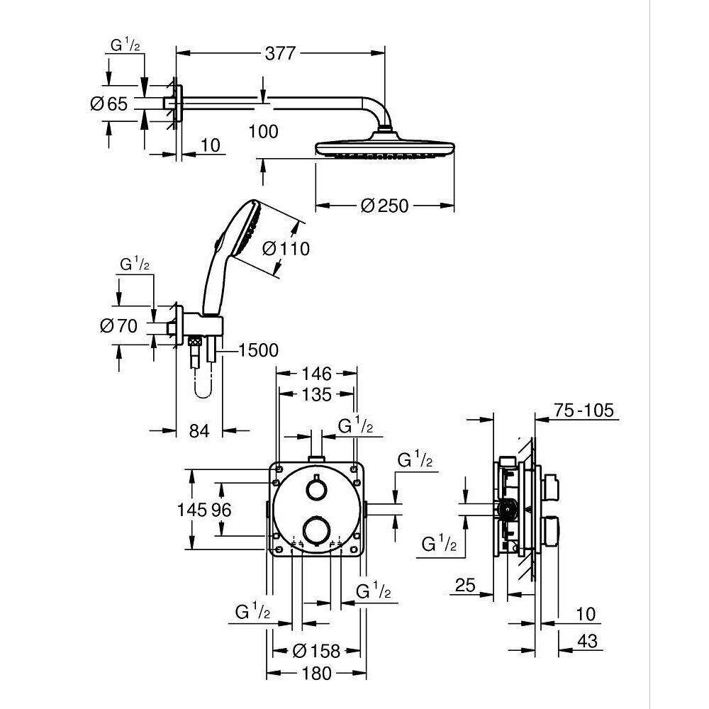 Termostatinė dušo sistema Grohe Vitalio Start 250 4