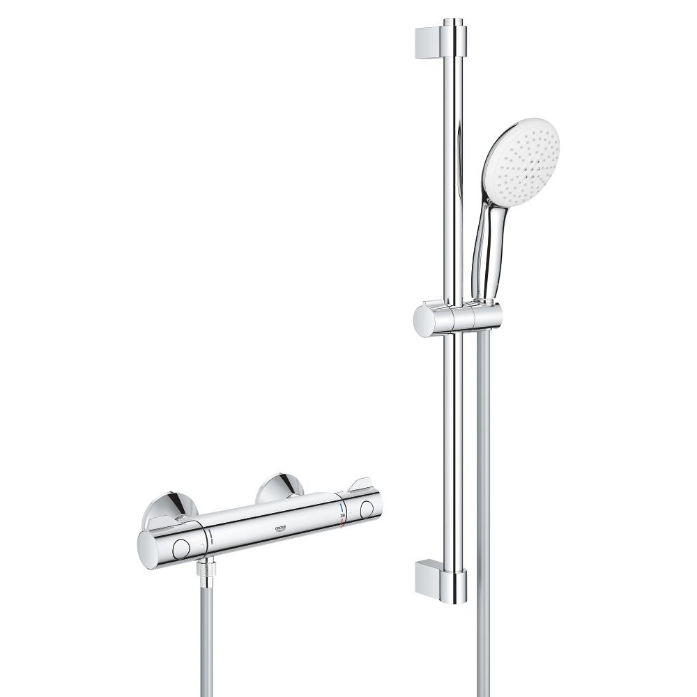 Termostatinis dušo komplektas GROHE Grohtherm 800, 2 srovių, 60 cm stovu, chromo spalvos Termostatinis dušo komplektas GROHE Grohtherm 800, 2 srovių, 60 cm stovu, chromo spalvos