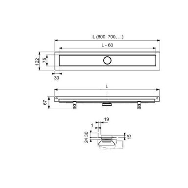 TECElinus dušo latako komplektas su dvipusėmis grotelėmis steel/plate , su užlenktu flanšu 700mm TECElinus dušo latako komplektas su dvipusėmis grotelėmis steel/plate , su užlenktu flanšu 700mm