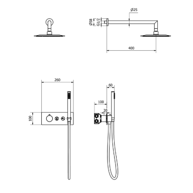Teorema potinkinė termostatinė dušo sistema, ø250mm dušo galva