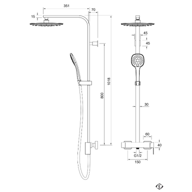 Teorema Tetra virštinkinė termostatinė dušo sistema, 25 cm kvadratinė dušo galva Teorema Tetra virštinkinė termostatinė dušo sistema, 25 cm kvadratinė dušo galva
