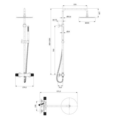 Termostatinė dušo sistema Omnires Contour CT8044CR