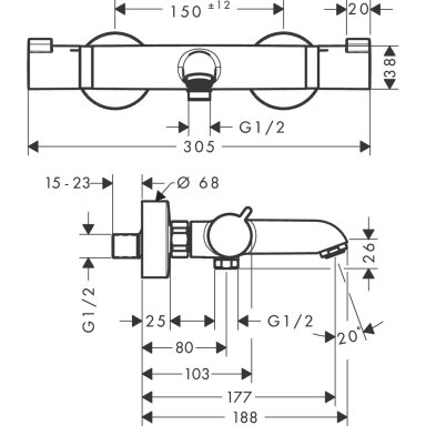 Termostatinis vonios maišytuvas Hansgrohe Ecostat Termostatinis vonios maišytuvas Hansgrohe Ecostat