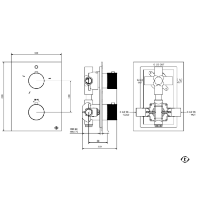 Teorema Lab 3.0 potinkinis termostatinis vonios/dušo maišytuvas, 3 taškų 1 Teorema Lab 3.0 potinkinis termostatinis vonios/dušo maišytuvas, 3 taškų 1