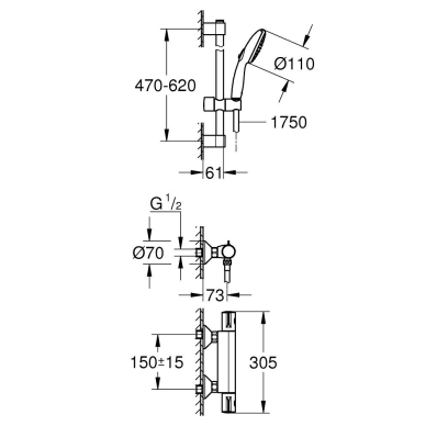 Termostatinis dušo komplektas GROHE Grohtherm 800, 2 srovių, 60 cm stovu, chromo spalvos 1 Termostatinis dušo komplektas GROHE Grohtherm 800, 2 srovių, 60 cm stovu, chromo spalvos 1