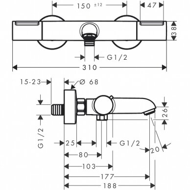 Termostatinis vonios/dušo maišytuvas Hansgrohe Ecostat Element 2 Termostatinis vonios/dušo maišytuvas Hansgrohe Ecostat Element 2