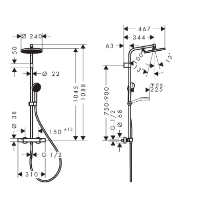 Termostatinė dušo sistema HANSGROHE Activera S 240, 1 srovės, EcoSmart, spalva - juoda matinė 1
