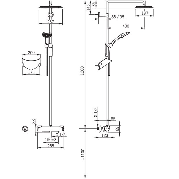 Termostatinė lietaus dušo sistema Oras Optima su rankiniu dušu ir aksesuarais 7192U 2 Termostatinė lietaus dušo sistema Oras Optima su rankiniu dušu ir aksesuarais 7192U 2
