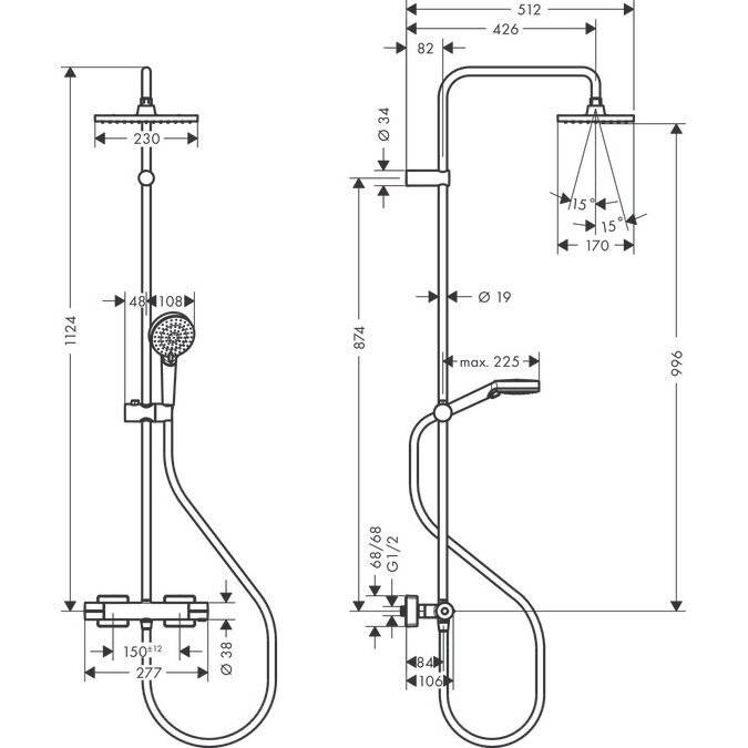 Termostatinė dušo sistema Hansgrohe 230, juoda matinė 3 Termostatinė dušo sistema Hansgrohe 230, juoda matinė 3