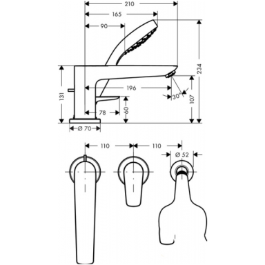 Trijų dalių vonios maišytuvas Hansgrohe Talis E, 71731000 Trijų dalių vonios maišytuvas Hansgrohe Talis E, 71731000
