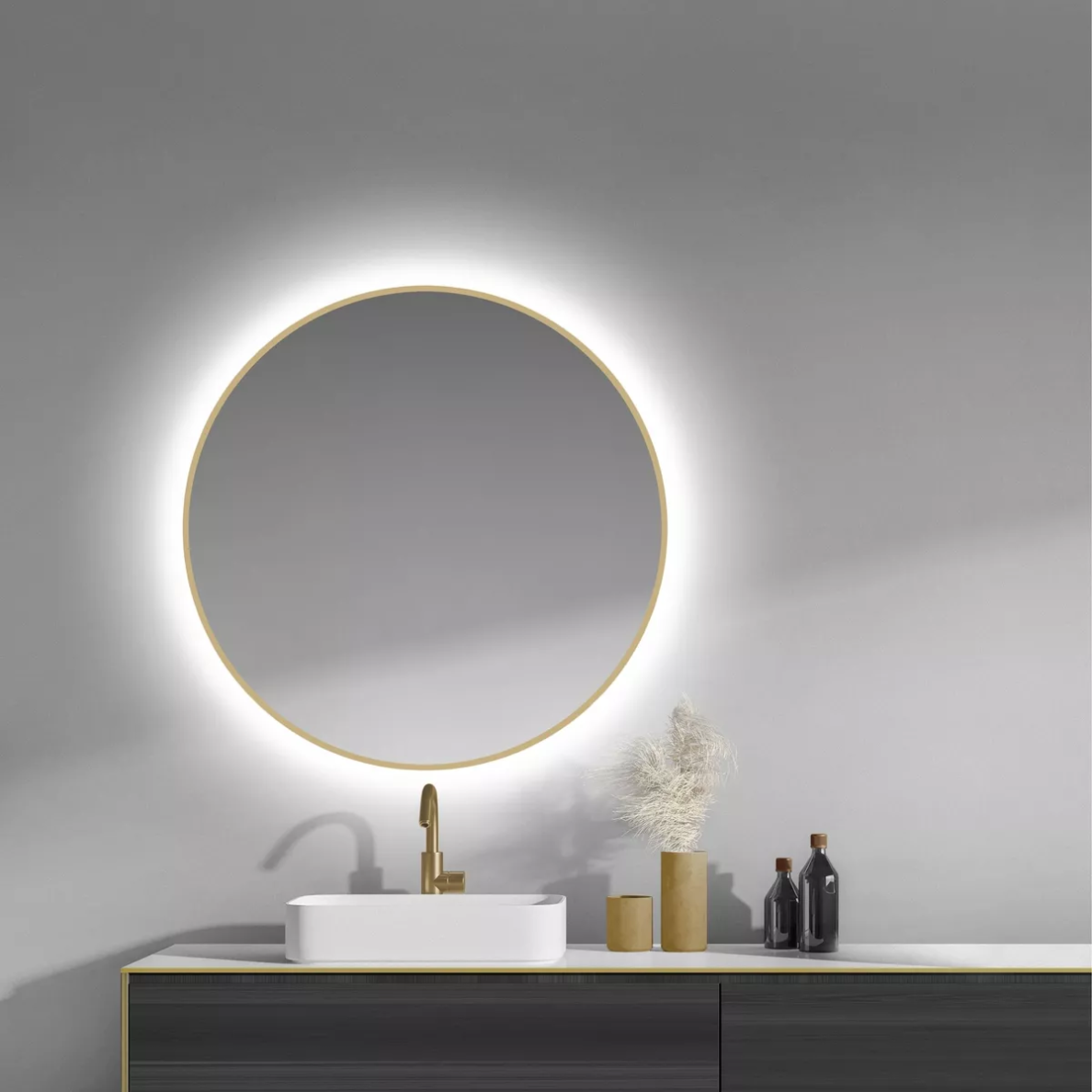 Veidrodis su LED apšvietimu Focco SHARON ROUND Ø800MM aukso spalvos rėmeliu 5700K Veidrodis su LED apšvietimu Focco SHARON ROUND Ø800MM aukso spalvos rėmeliu 5700K