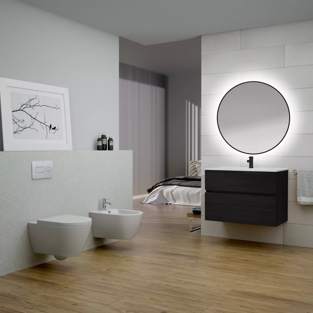Veidrodis su LED apšvietimu Focco SHARON ROUND Ø800MM juodu rėmeliu 5700K 2 Veidrodis su LED apšvietimu Focco SHARON ROUND Ø800MM juodu rėmeliu 5700K 2