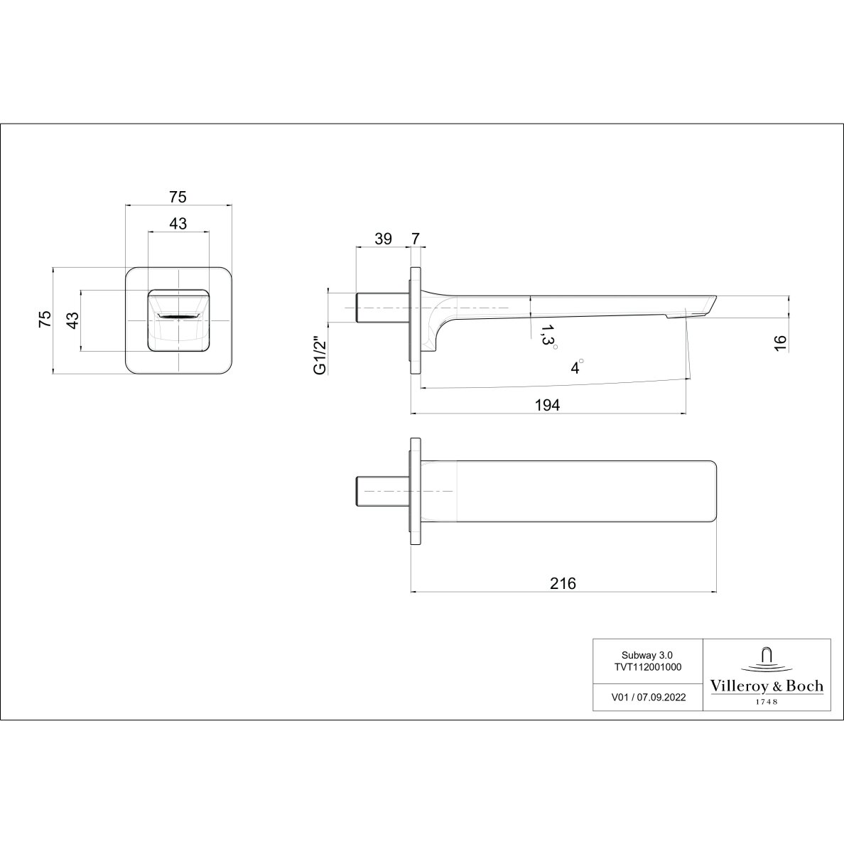 Villeroy & Boch Subway 3.0 sieninis snapas voniai 1