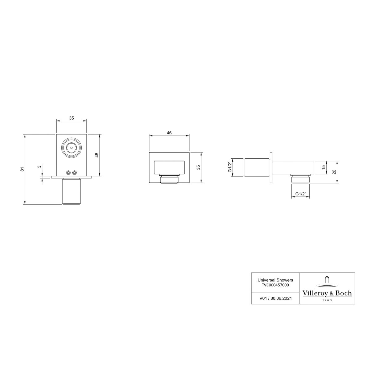 Villeroy & Boch Universal Showers dušo išvadas su laikikliu, kampuotas 1 Villeroy & Boch Universal Showers dušo išvadas su laikikliu, kampuotas 1