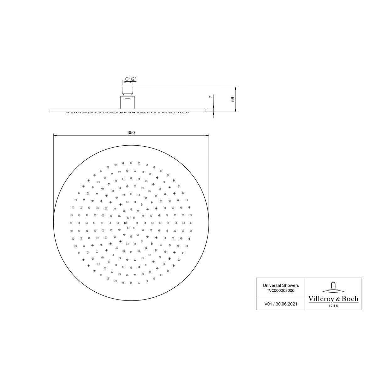 Villeroy & Boch Universal Showers lietaus dušo galva, apvali, 350 mm 1