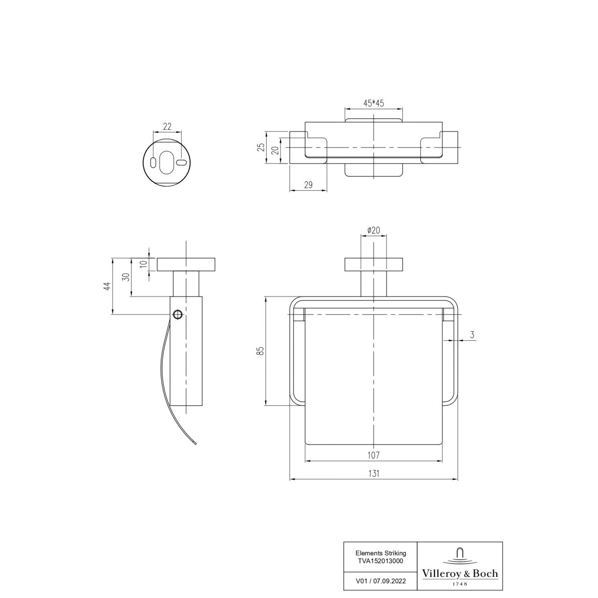 Villeroy&Boch Elements - Striking popieriaus laikiklis, 131x115x45 mm, pasirinkite spalvą 1