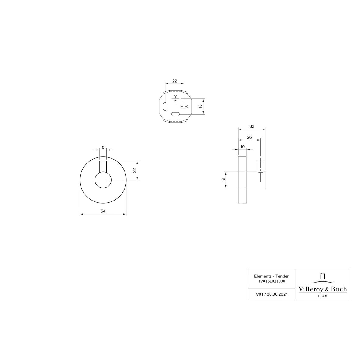 Villeroy&Boch Elements - Tender rankšluosčių kabliukas, 54x32x54 mm, pasirinkite spalvą 3 Villeroy&Boch Elements - Tender rankšluosčių kabliukas, 54x32x54 mm, pasirinkite spalvą 3