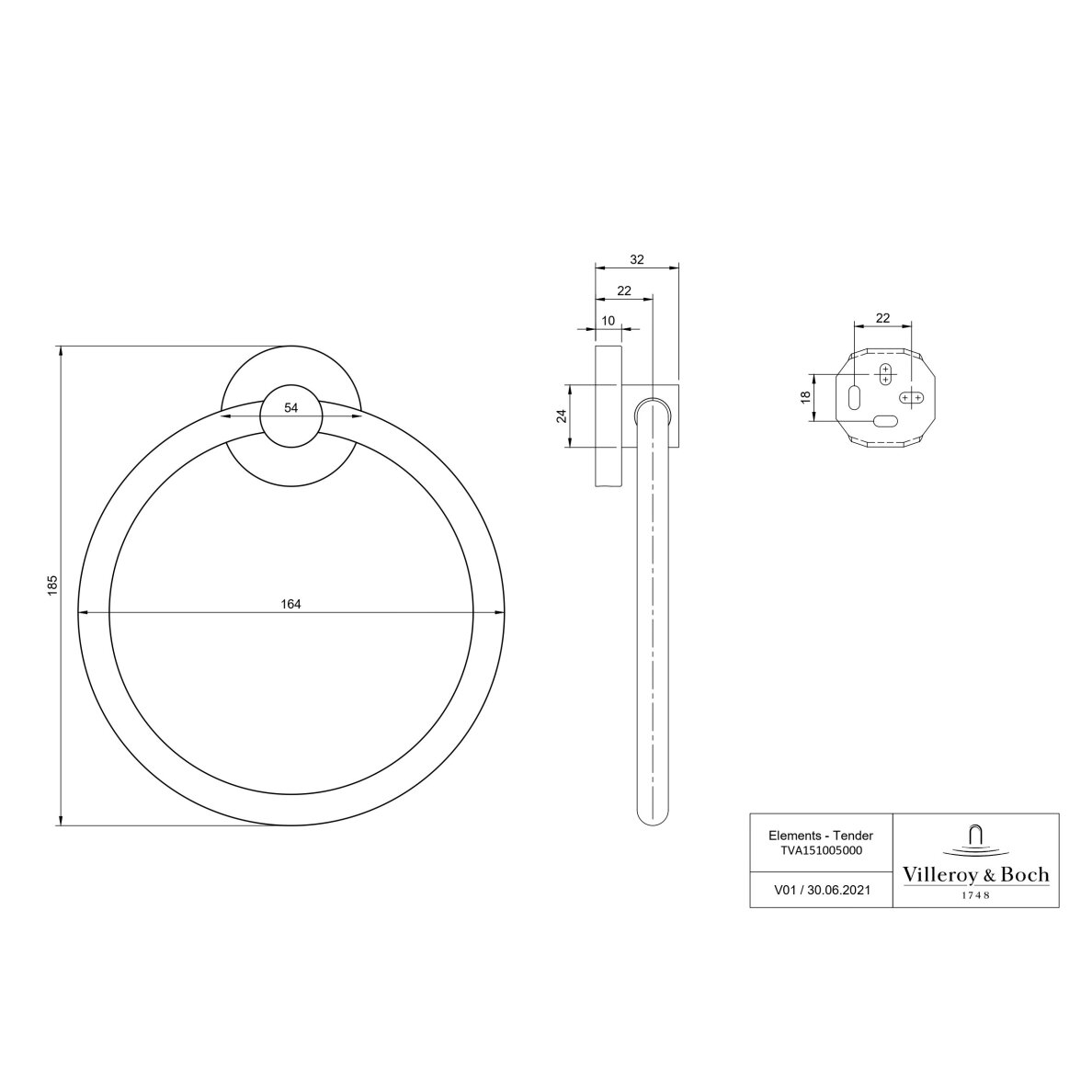Villeroy&Boch Elements - Tender rankšluosčių laikiklis, 164x32x185mm, pasirinkite spalvą 2 Villeroy&Boch Elements - Tender rankšluosčių laikiklis, 164x32x185mm, pasirinkite spalvą 2