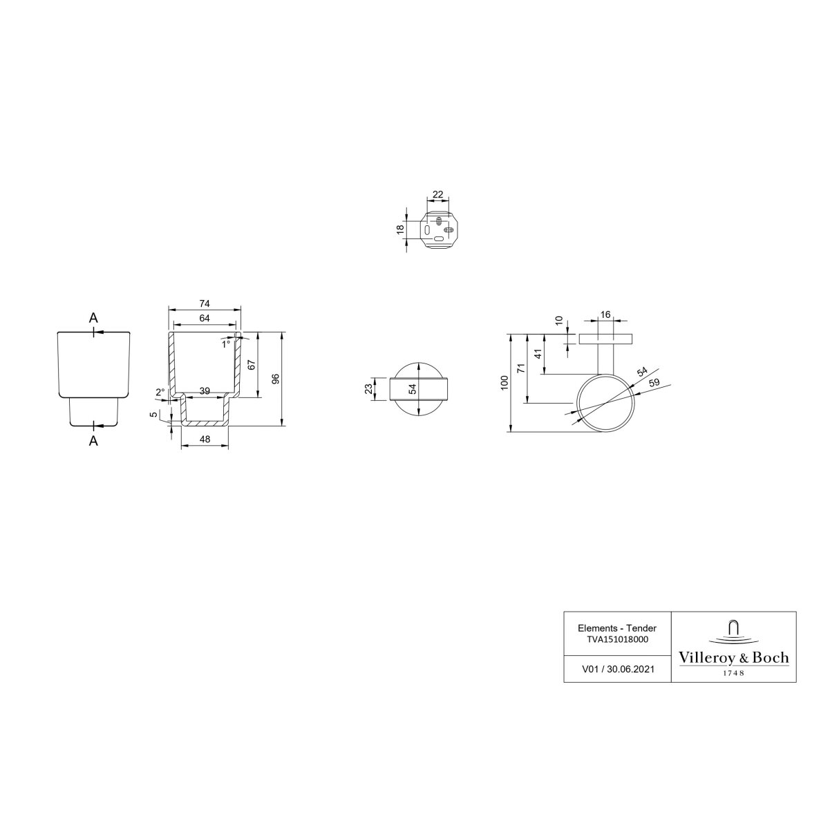 Villeroy&Boch Elements - Tender stiklinės laikiklis, 74x100x96mm, pasirinkite spalvą 1 Villeroy&Boch Elements - Tender stiklinės laikiklis, 74x100x96mm, pasirinkite spalvą 1