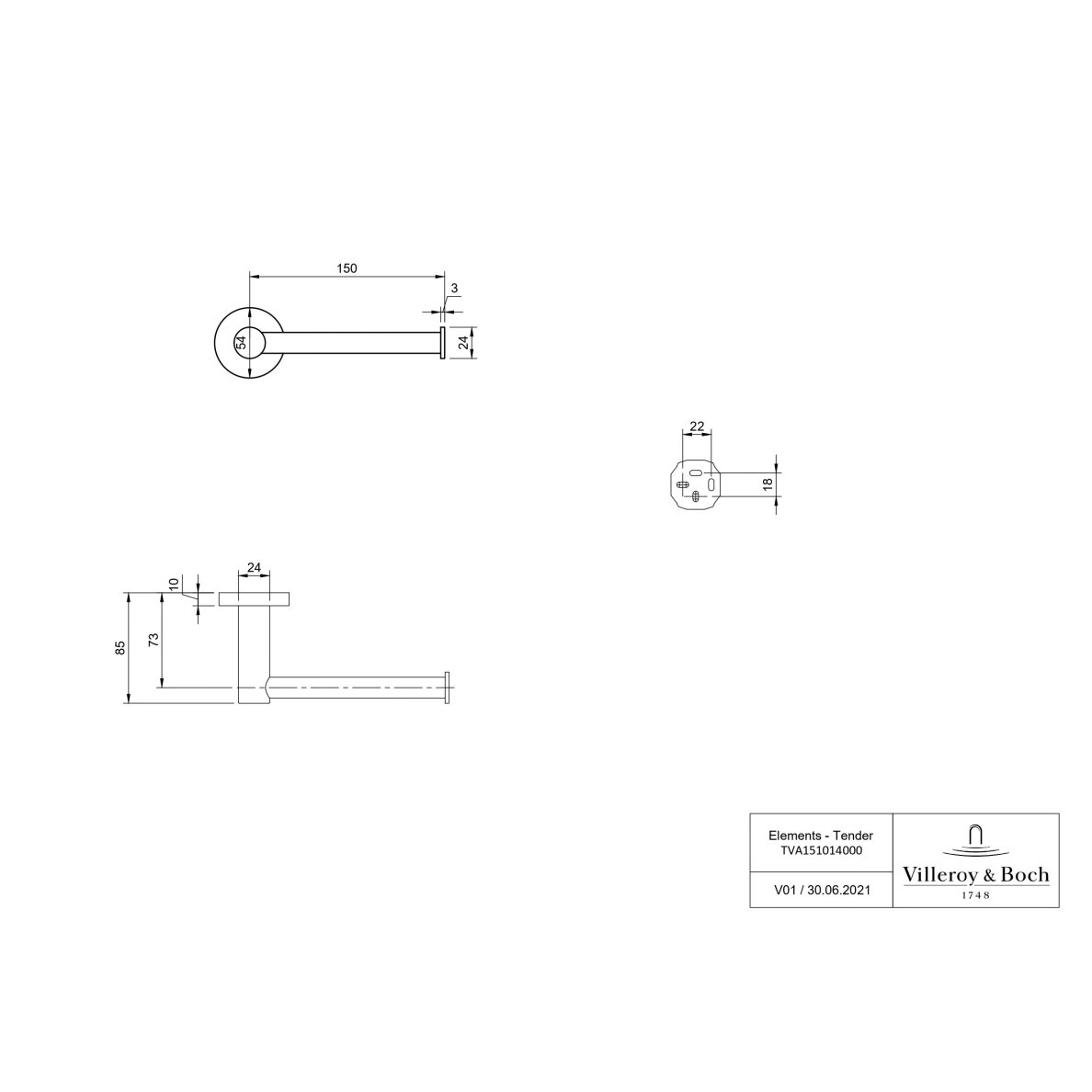 Villeroy&Boch Elements - Tender tualetinio popieriaus laikiklis, 77x83x54 mm, pasirinkite spalvą 1 Villeroy&Boch Elements - Tender tualetinio popieriaus laikiklis, 77x83x54 mm, pasirinkite spalvą 1