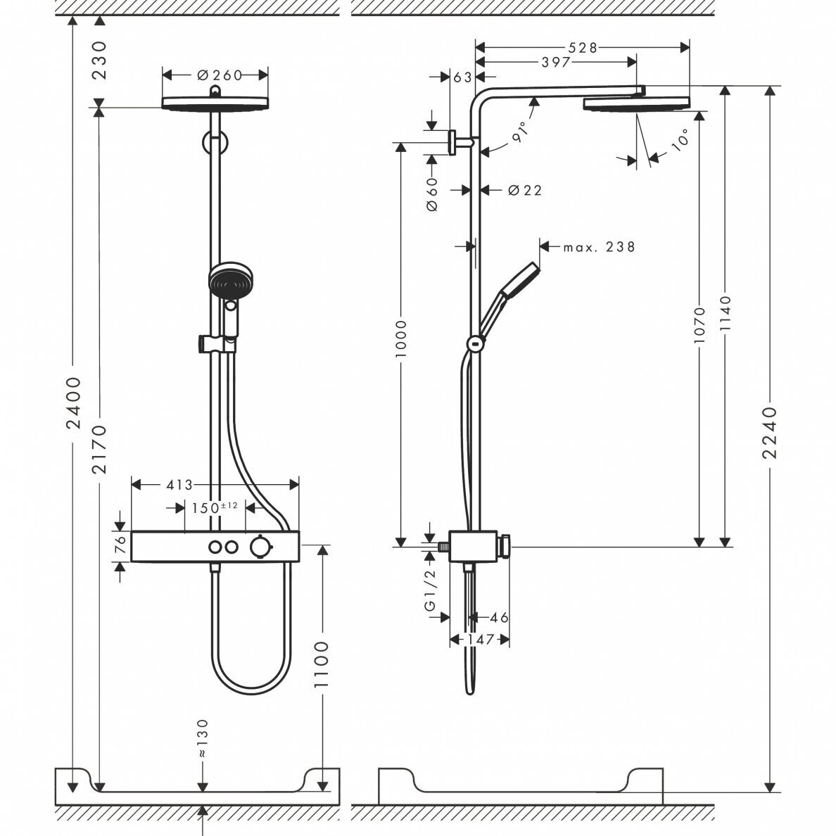 Virštinkinė Hansgrohe dušo sistema Pulsify S 260 1jet 5 Virštinkinė Hansgrohe dušo sistema Pulsify S 260 1jet 5