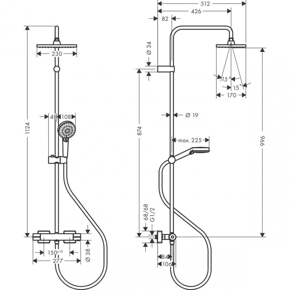 Virštinkinė termostatinė dušo sistema Hansgrohe Vernis Shape 230 1 Jet 4 Virštinkinė termostatinė dušo sistema Hansgrohe Vernis Shape 230 1 Jet 4
