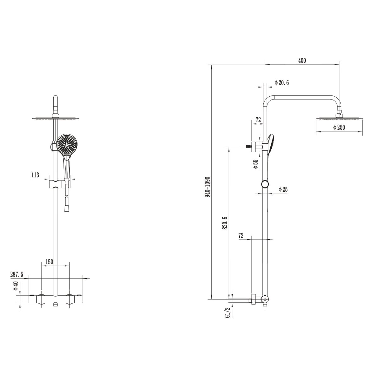 Virštinkinė termostatinė dušo sistema Villeroy & Boch Verve Showers 10