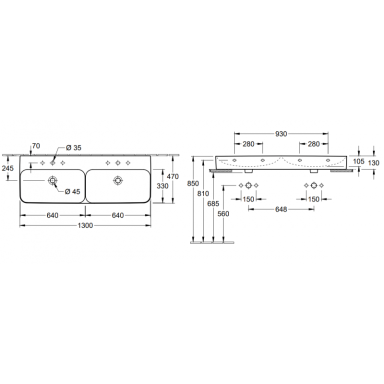 Villeroy&Boch dvigubas pakabinamas/baldinis praustuvas Finion, 1300 x 470 su "Ceramic Plus" danga Villeroy&Boch dvigubas pakabinamas/baldinis praustuvas Finion, 1300 x 470 su "Ceramic Plus" danga