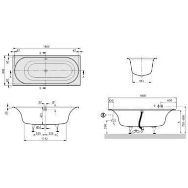 Villeroy&Boch vonia Cetus Duo 1800x800 iš Quaryl medžiagos