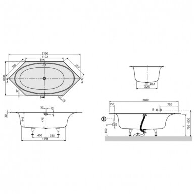 Villeroy&Boch vonia Cetus Duo 2100x1000 iš Quaryl medžiagos