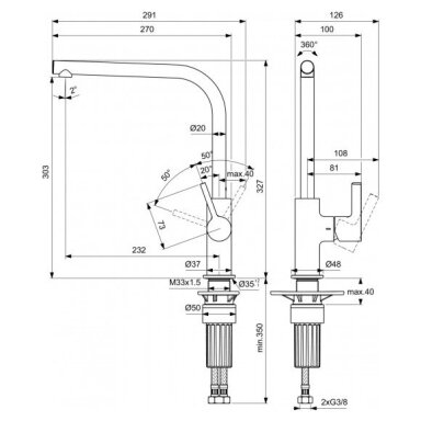 Virtuvinis L formos maišytuvas Ideal Standard Gusto BD418, pasirenkama spalva Virtuvinis L formos maišytuvas Ideal Standard Gusto BD418, pasirenkama spalva