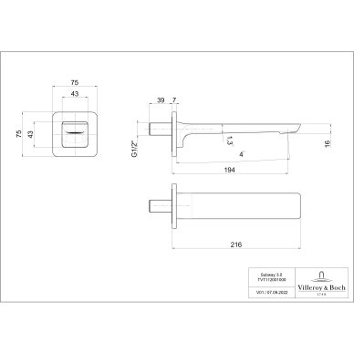 Villeroy & Boch Subway 3.0 sieninis snapas voniai 1 Villeroy & Boch Subway 3.0 sieninis snapas voniai 1